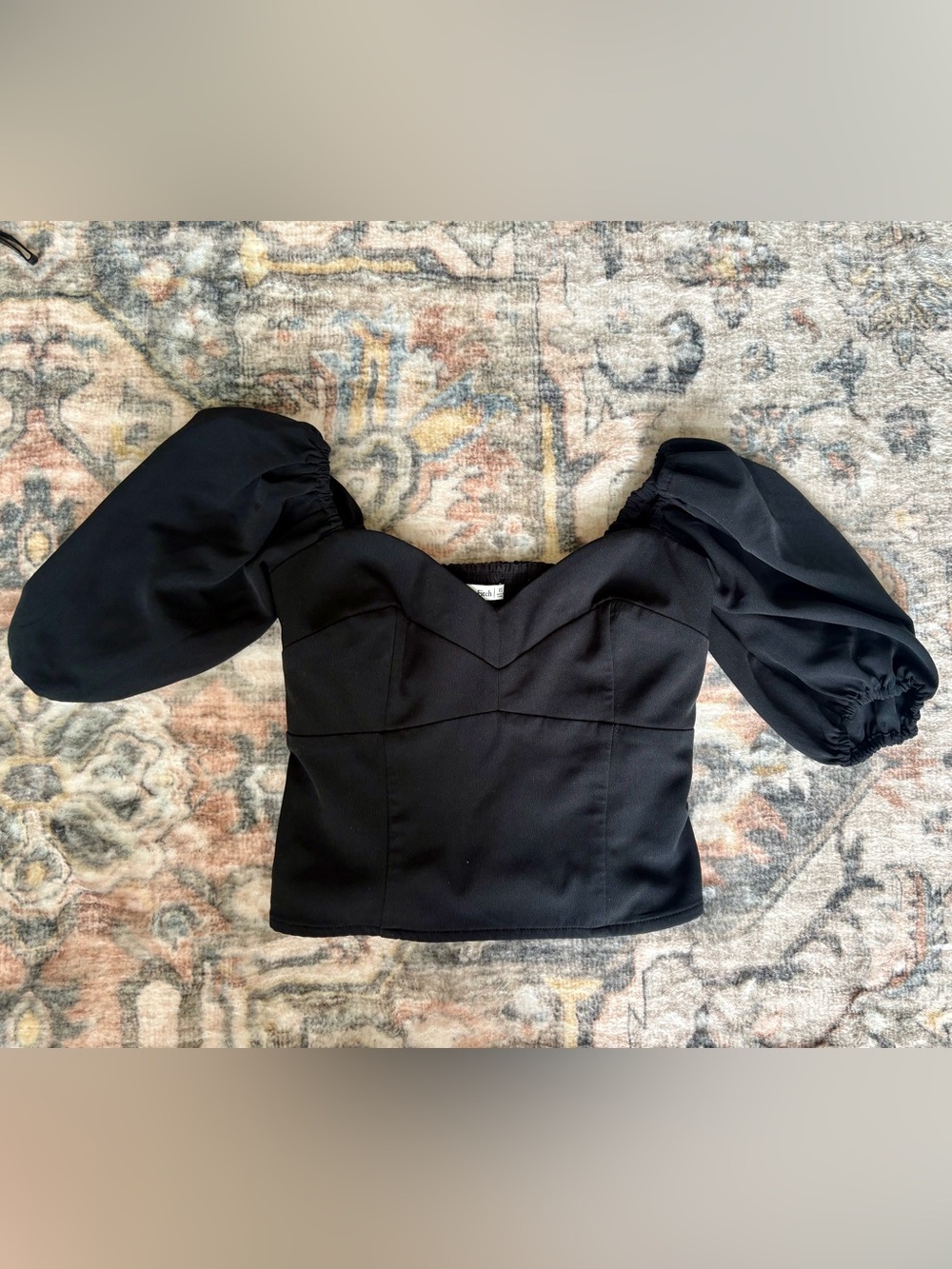 Abercrombie & Fitch Black Puff-Sleeve Sweetheart Top